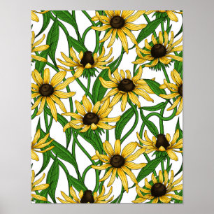 Poster Rudbekia jaune sur blanc
