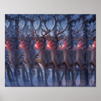 Poster Rudolph Reindeer 3D Stereogram Christmas Scene 