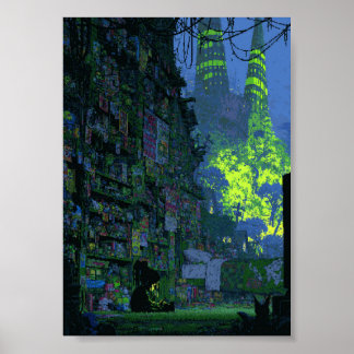 Poster Rue cyberpunk rétro en pixel art