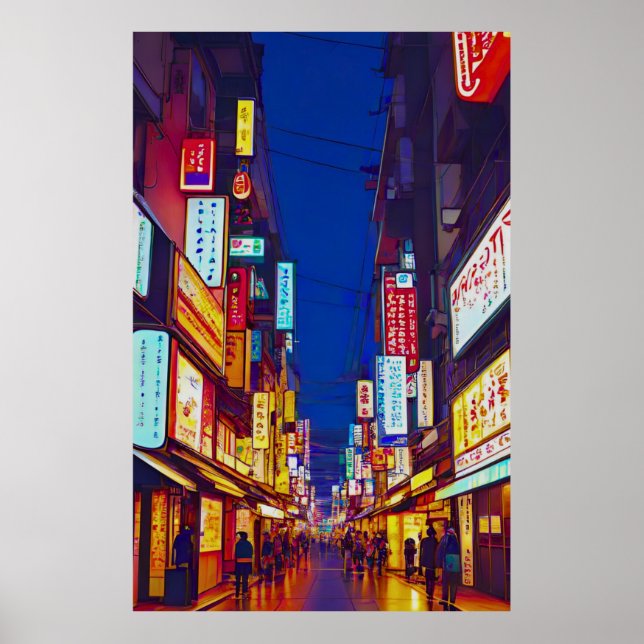Poster Rue De La Ville Japonaise La Nuit (Devant)