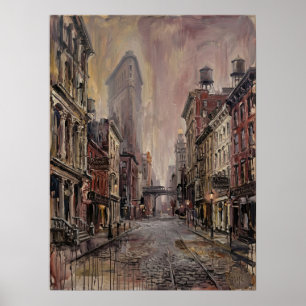 Poster Rue du Flatiron District avec des rails en pavés