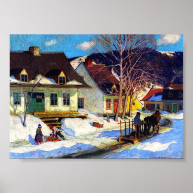Poster Rue du village de Québec, hiver, Clarence Gagnon (Devant)