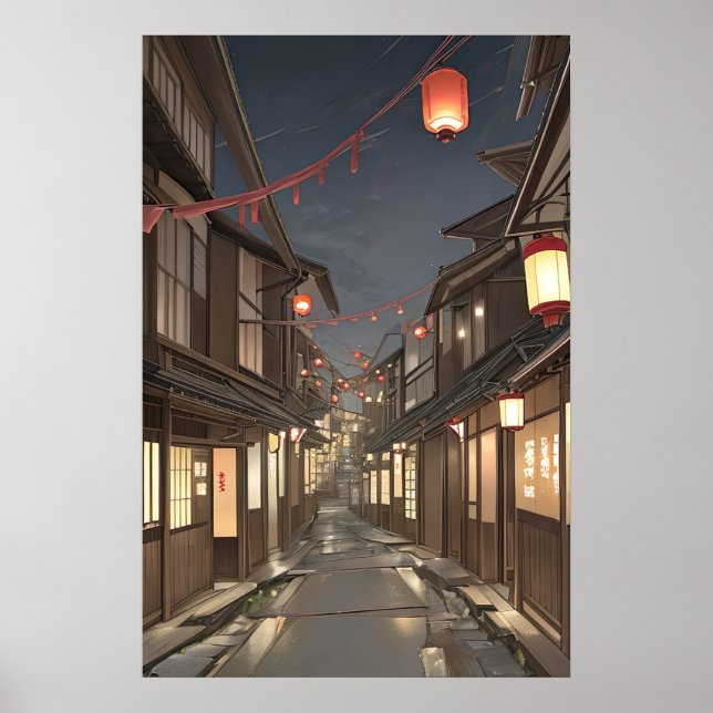 Poster Rue Japonaise Historique Avec Lanternes (Devant)