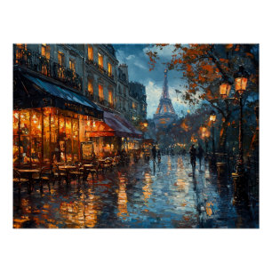 Poster Rue Rainy Cobblestone à Paris