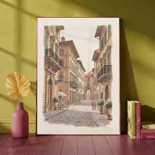 Poster Ruelle italienne aquarelle architecture rue