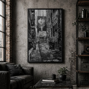 Poster Ruelle urbaine avec graffiti noir et blanc