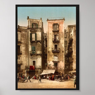 Poster Rues étroites, Naples, Italie classique Photochrom