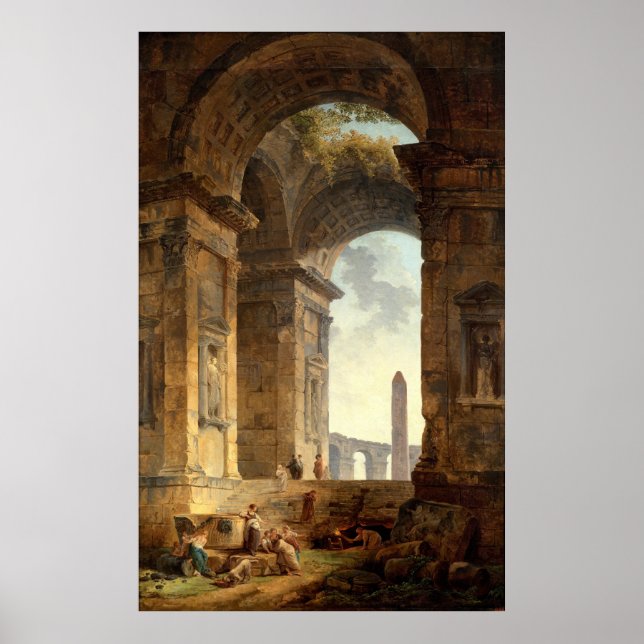 Poster Ruines avec un obélisque par Robert Hubert (Devant)