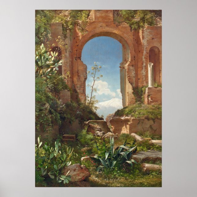 Poster Ruines d'Aagaard Peinture Paysage du Mont Etna (Devant)
