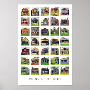 Poster Ruines d'affiche de Detroit - maisons abandonnées