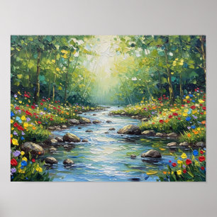 Poster Ruisseau de forêt ensoleillé