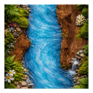 Poster Ruisseau serein de la forêt, art de la nature tran