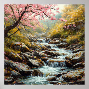 Poster Ruisseau Tranquille Coulant à Travers un Paysage P