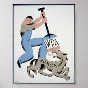 Poster Rumeur vintage WPA Man & Wolf