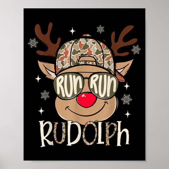 Poster Run Rudolph Santa's Reindeer Christmas Camo Boys T (Devant)