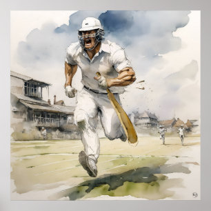 Poster Running Between Wickets - Archival Cricket Print