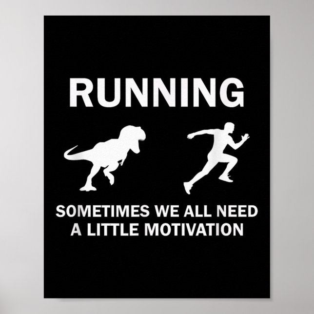 Poster Running Motivation Raptor Chase Funny Dinosaur  (Devant)