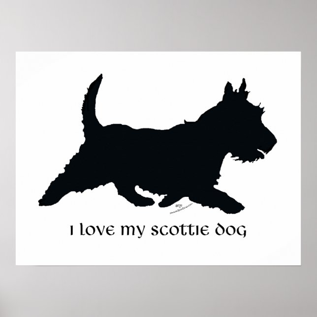 Poster Running Scottish Terrier Silhouette (Devant)