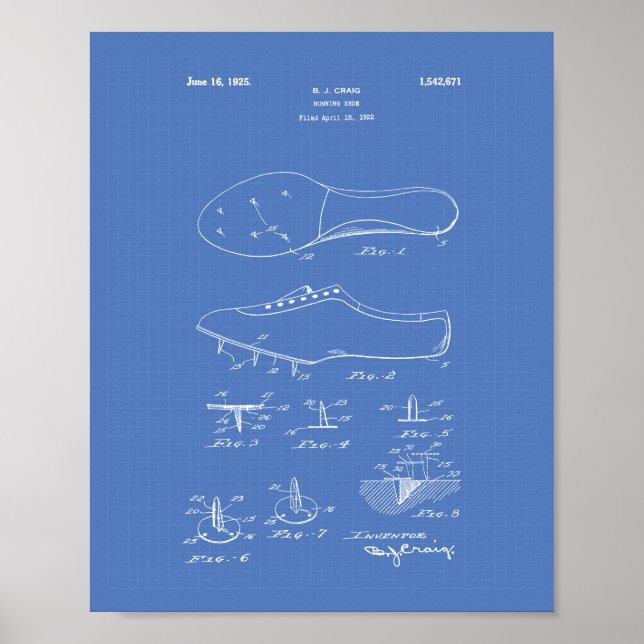 Poster Running Shoe 1925 Patent Art Blueprint (Devant)
