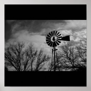 Poster Rural Nebraska antique Windmill Winter Farm