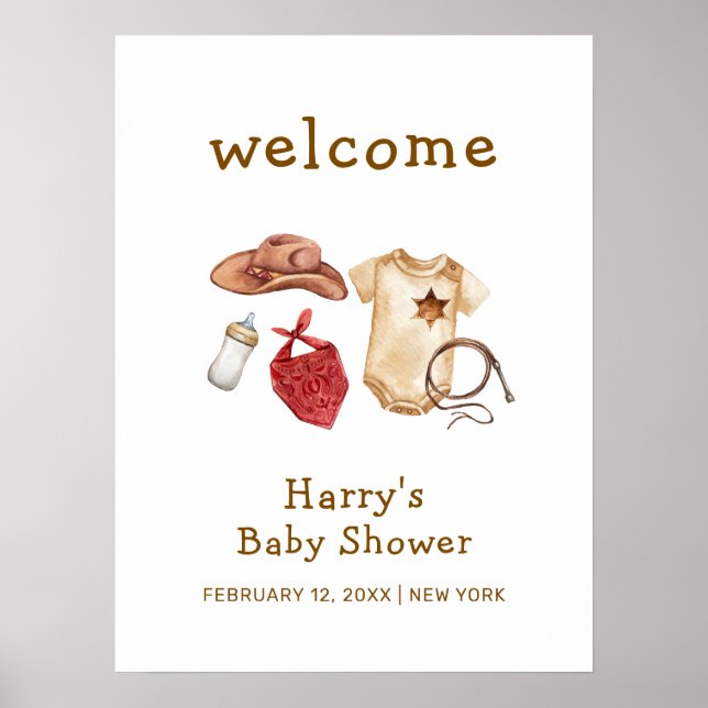 Poster Russe Boho Western Cowboy Baby shower Bienvenue (Devant)