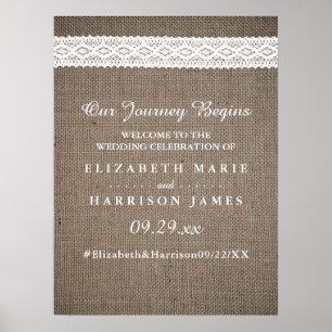Poster Russe Burlap & Vintage White Lace Mariage Bienvenu