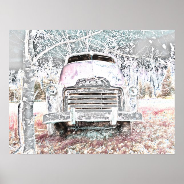 Poster Russe Camion Vintage blanc gris rétro détendu (Devant)