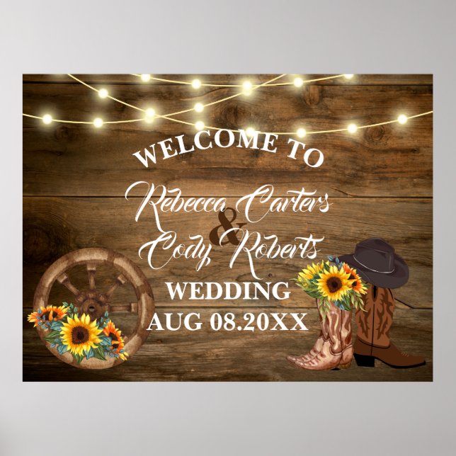 Poster Russe Cowboy Tournesol Ouest Mariage Bienvenue (Devant)