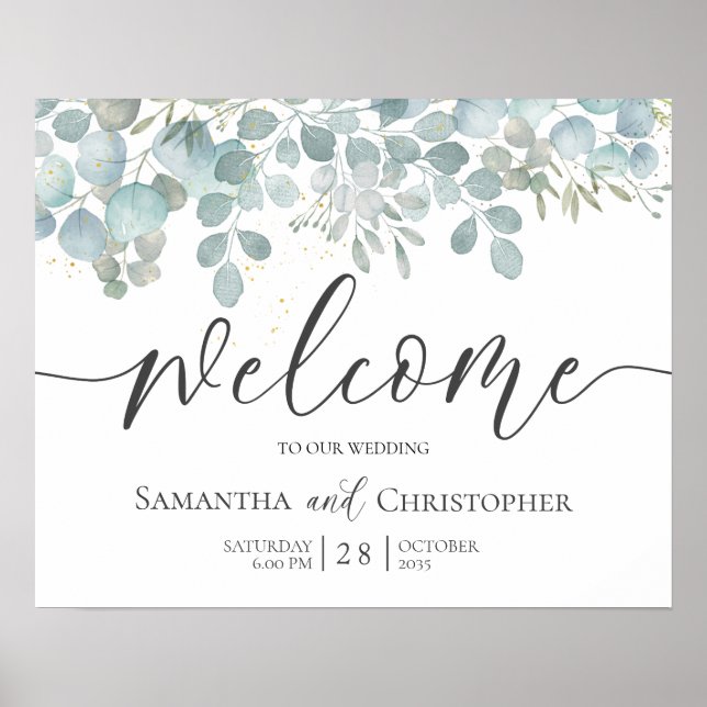 Poster Russe Eucalyptus Sage Green Gold Mariage (Devant)
