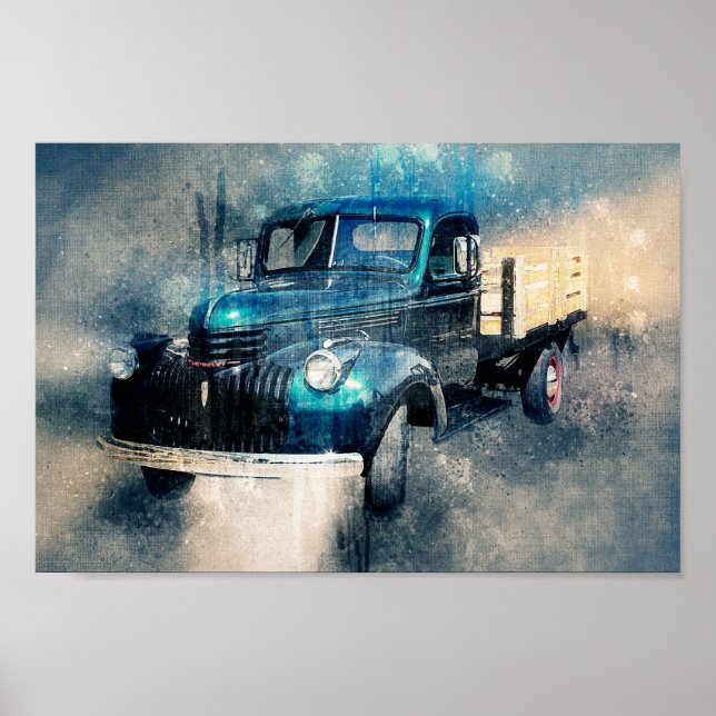 Poster Russe Vieux Camion Vintage Découpage Imprimer (Devant)