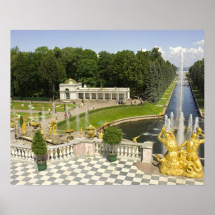 Poster Russie. Petrodvorets. Palais de Peterhof. Pierre l