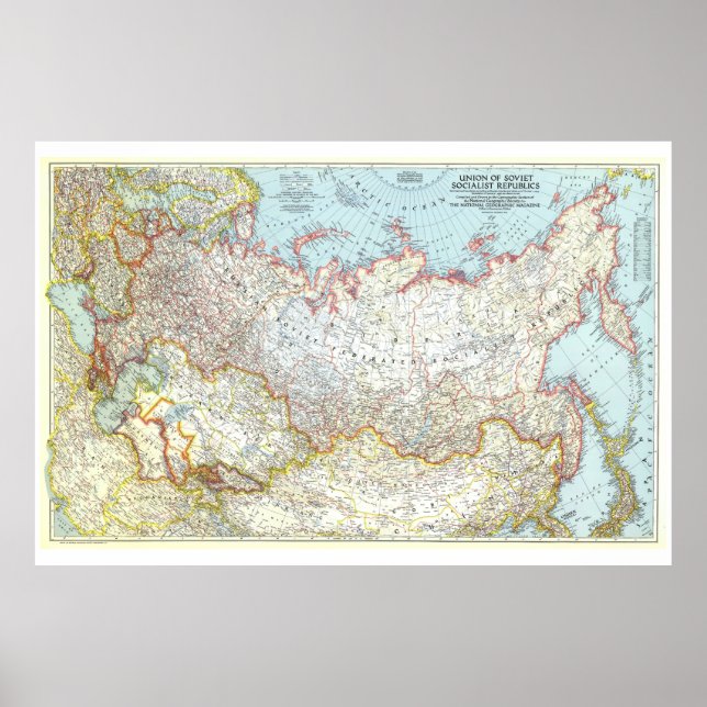 Poster " Russie (Union soviétique) : 1944 Carte détaillée (Devant)