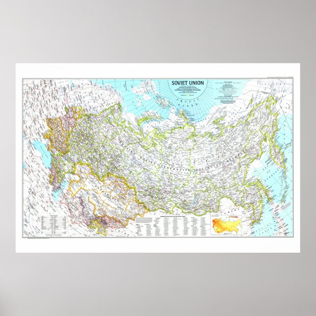 Poster " Russie (Union soviétique) : 1990 Carte détaillée (Devant)