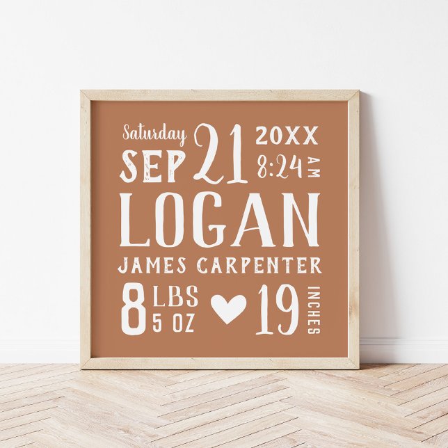 Poster Rust Baby Boy Birth Stats Keepsaké (Créateur téléchargé)