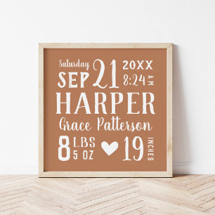 Poster Rust Baby Girl Birth Stats Keepsaké