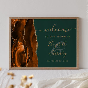 Poster Rust Or Agate Vert Chasseur Mariage Bienvenue