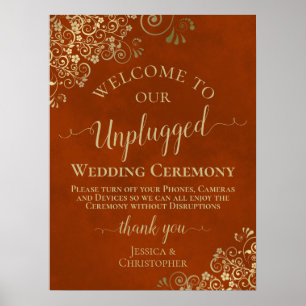 Poster Rust Orange & Gold Chic Unplugged Mariage Cerememy