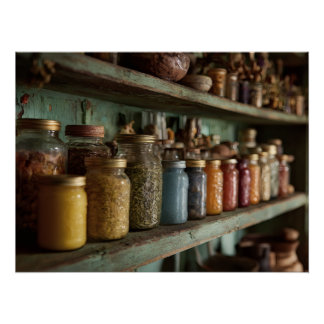 Poster Rustic Apothecary Herb Jar Shelf