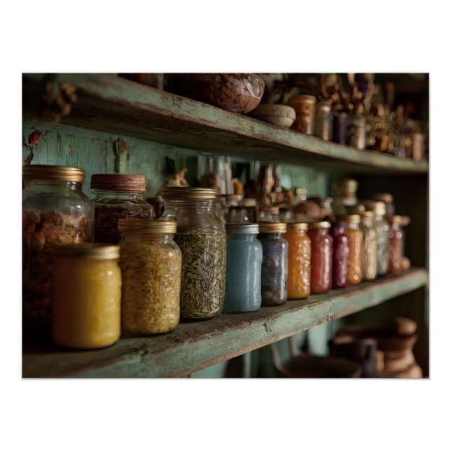 Poster Rustic Apothecary Herb Jar Shelf (Devant)