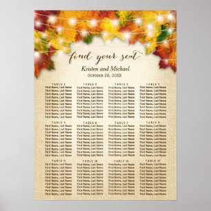 Poster Rustic Automne Feuilles Éclairage De Chaîne Carte 