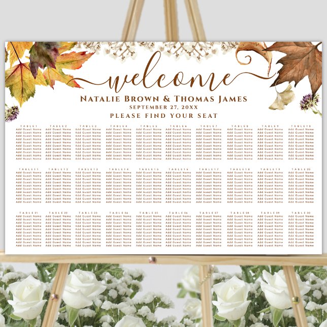 Poster Rustic Autumn Mariage 30 Table Seating (Créateur téléchargé)
