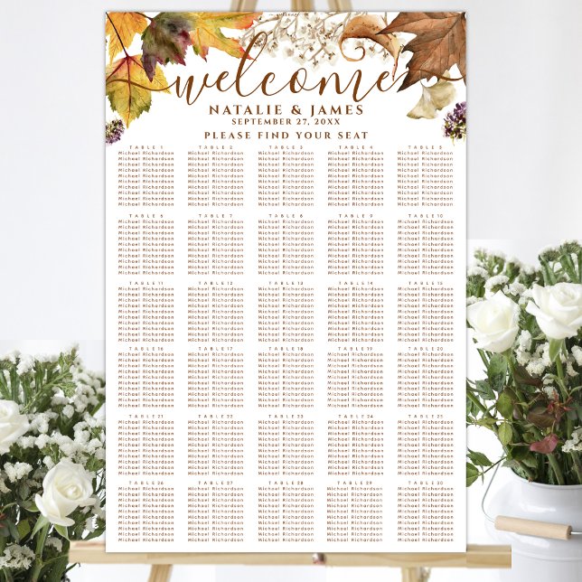 Poster Rustic Autumn Mariage 30 Table Seating (Créateur téléchargé)