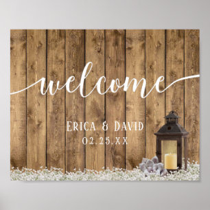 Poster Rustic Baby's Breath Lantern Wedding Welcome
