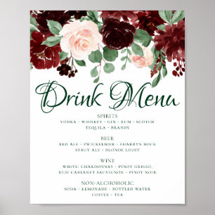 Poster Rustic Blooms   Menu des boissons rouge marsala te