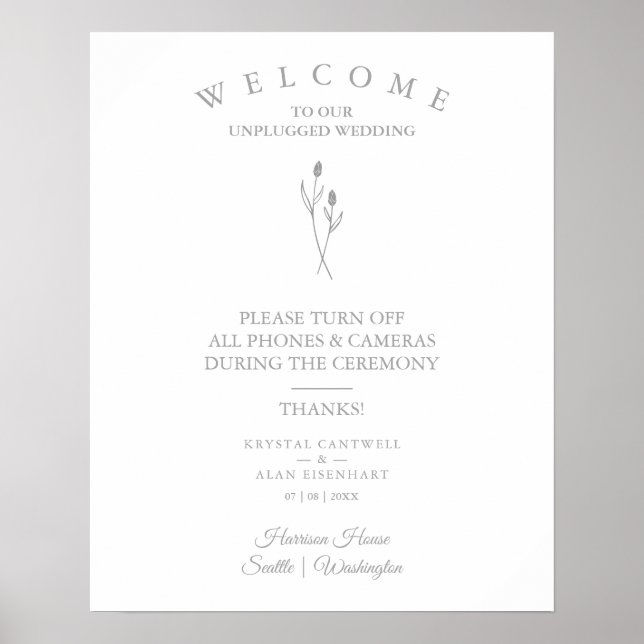 Poster Rustic Botanical Simple Wedding Unplugged Ceremony (Devant)