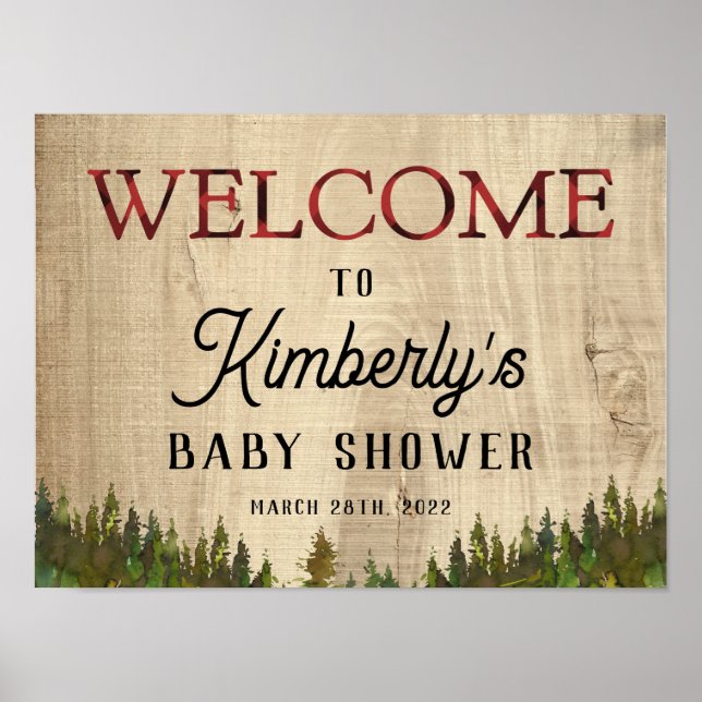 Poster Rustic Buffalo Check Wild Un Baby shower Bienvenue (Devant)