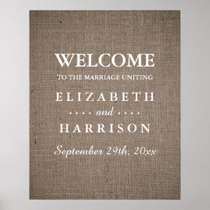 Poster Rustic Burlap Mariage Bienvenue