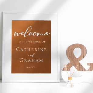 Poster Rustic Burnt Orange Bienvenue À Notre Mariage Auto