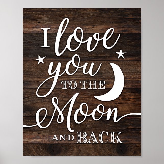 Poster Rustic Chic VOUS AIME À LA LUNE ET AU DOS Imprimer (Devant)