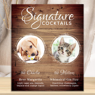 Poster Rustic Chien Signature Boissons Personnalisé Anima